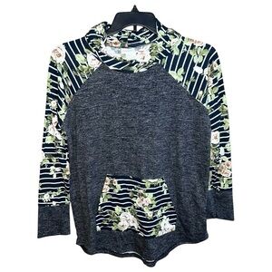 Lularoe Shirt Women’s Size L Gray Black Green Floral Long Sleeve Hooded